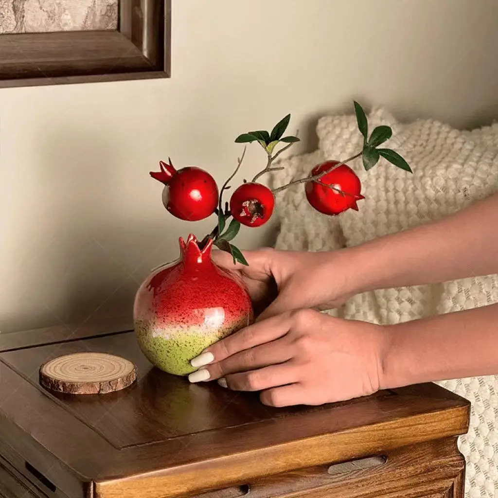 Artificial flowers, fake flowers, flower arrangements, pomegranate flower ornaments, persimmon tree branch flowers, flower decor