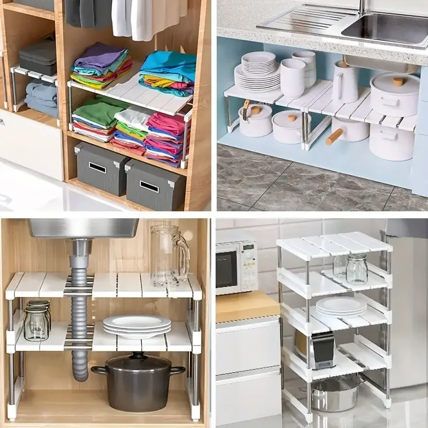 Stackable Storage Rack Wardrobe Layered Partition Rack Closet Sorting Shelves Telescopic Sink Holder Wardrobe Clothing Organizer Kitchen Storage Rack Kitchen Organizer Clothing Organizer