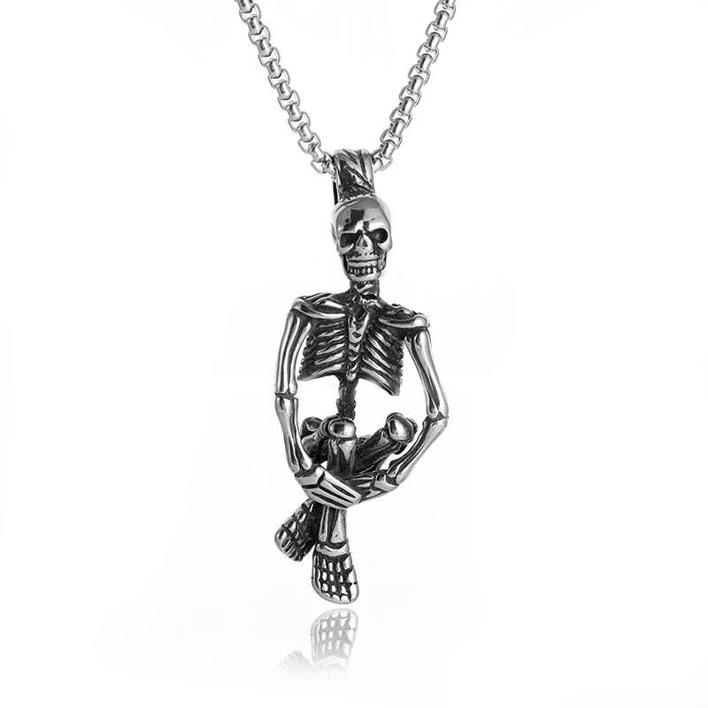 

Vintage Gothic Crossed Legs Skull Pendant Necklace Men Women Statement Casual Punk Jewelry Halloween Gifts