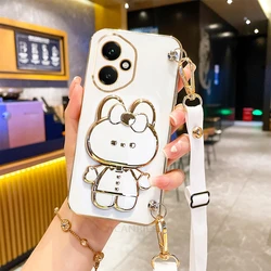 Crossbody Mirror Holder Silicone Case with Lanyard Strap and Shockproof Stand Cover - HONOR 400 Pro (JMTBGS White)