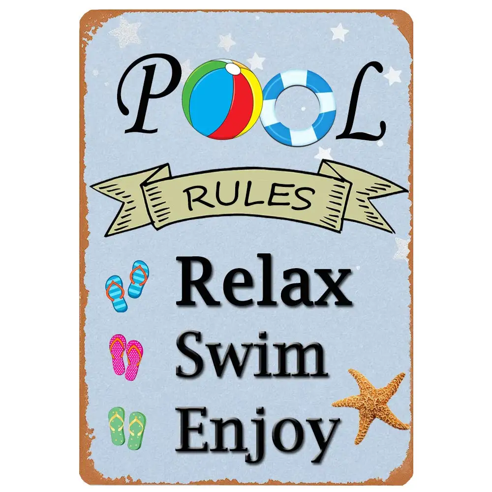 

Retro Vintage Metal Sign Tin Sign Pool Rules Relax Swim Enjoy Summer Home Decor Swimming Pool Sign 12x8inch