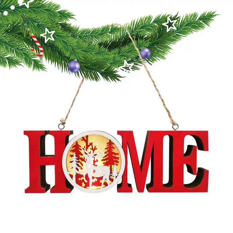 

Christmas Tree Ornaments Lighted Christmas Tree Pendant Wooden JOY HOME Sign For Living Room Wall Party Bedroom Door Christmas