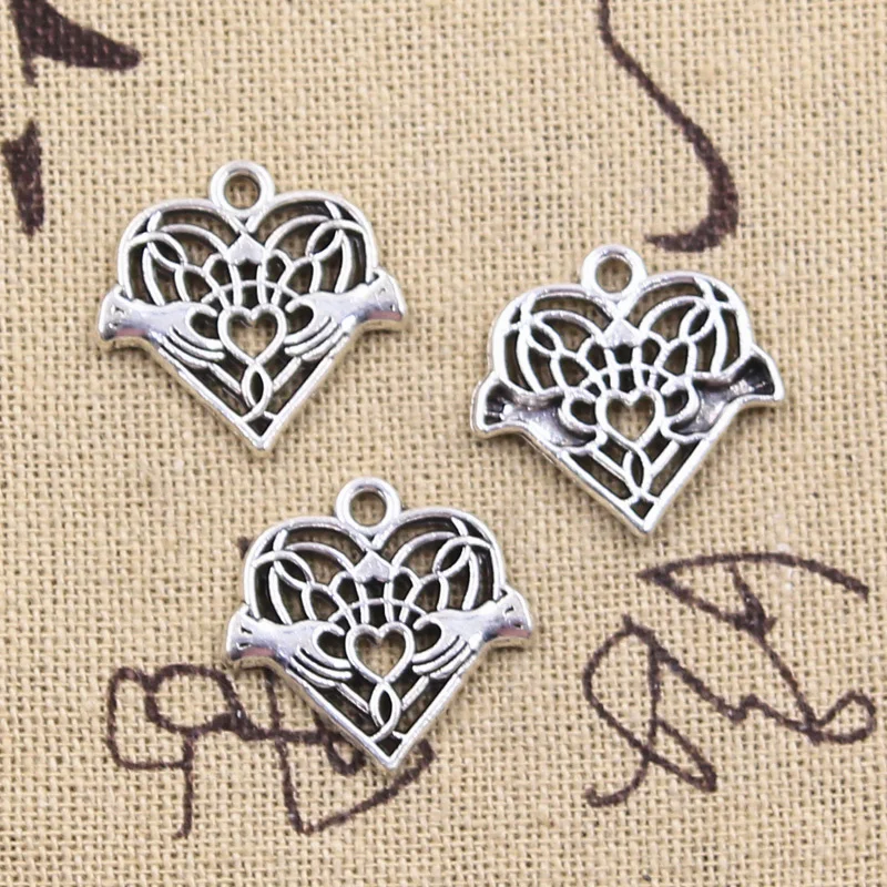 30 Stück Charms Herz Hand Liebe Palm 20x20mm Tibetsilber Farbe Anhänger Antik Schmuckherstellung DIY Handarbeit Handwerk