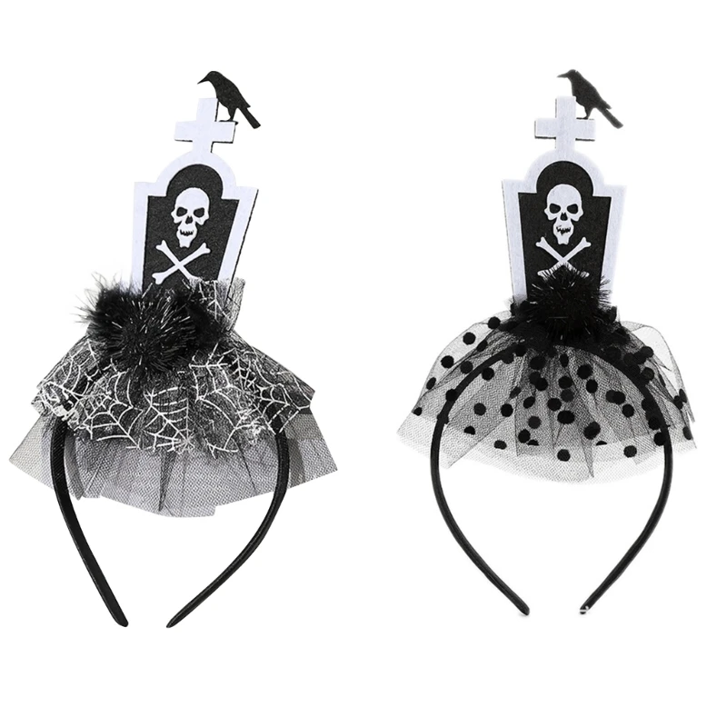 

MXMB Black Yarn Grave&Crow Headband Girl Halloween Party Cosplay Witch Headband