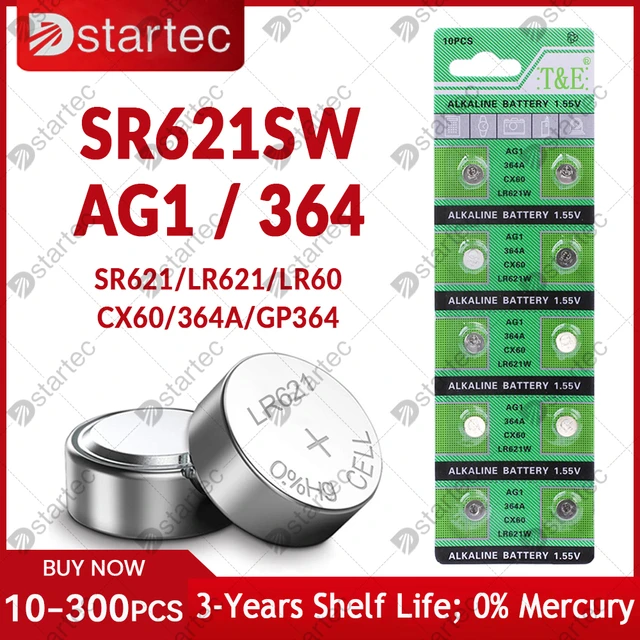 10 Piezas-300 Piezas 2024-NUEVA 1.55V AG1 LR621 364 164 531 SR621 SR621SW  SR60