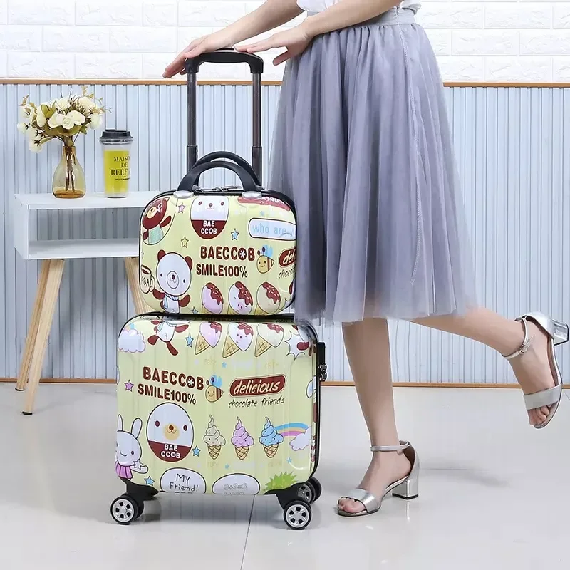 Cartoon kid's Luggage set children's Travel trolley suitcase on wheels girl's Cabin Rolling luggage 18'' carry on suitcase bag