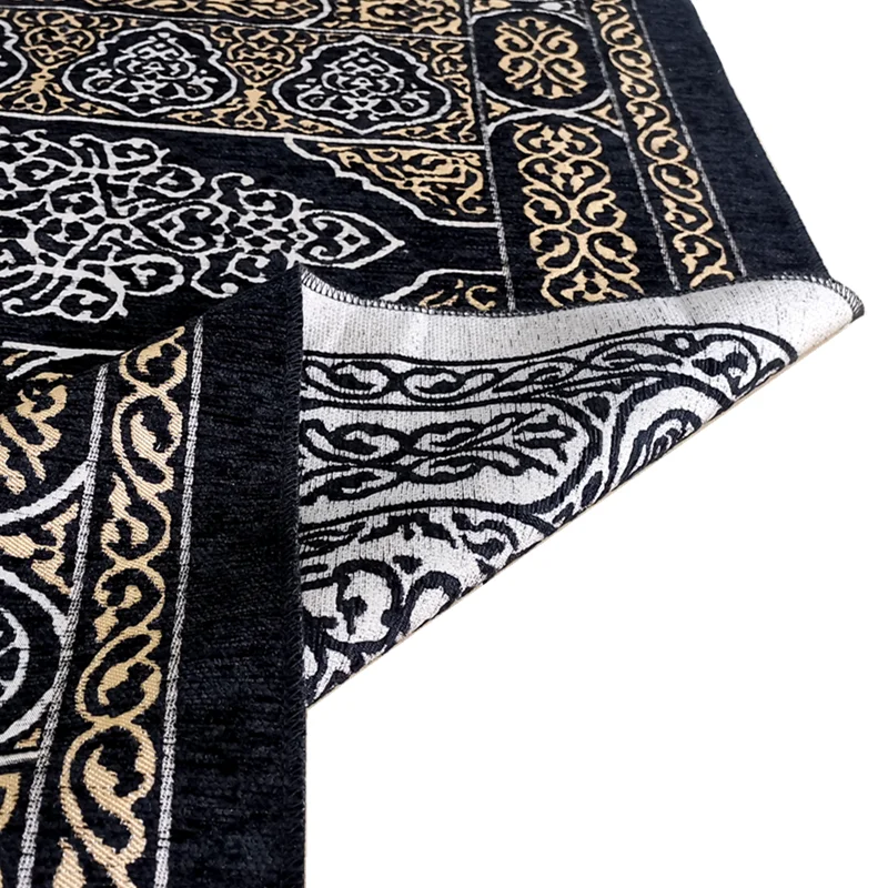 Muslim Prayer Rug Islamic Turkish Black Chenille Ramadan Washable Mat Woaven Islam Carpet Portable Muslims Rug
