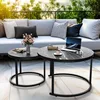 27.5" Nesting Coffee Table,Round Coffee Table Set of 2,Wooden Marble Pattern Nesting Table,Modern End Table for Living Room, 1