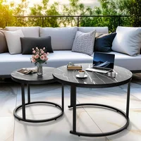 27.5" Nesting Coffee Table,Round Coffee Table Set of 2,Wooden Marble Pattern Nesting Table,Modern End Table for Living Room, 1