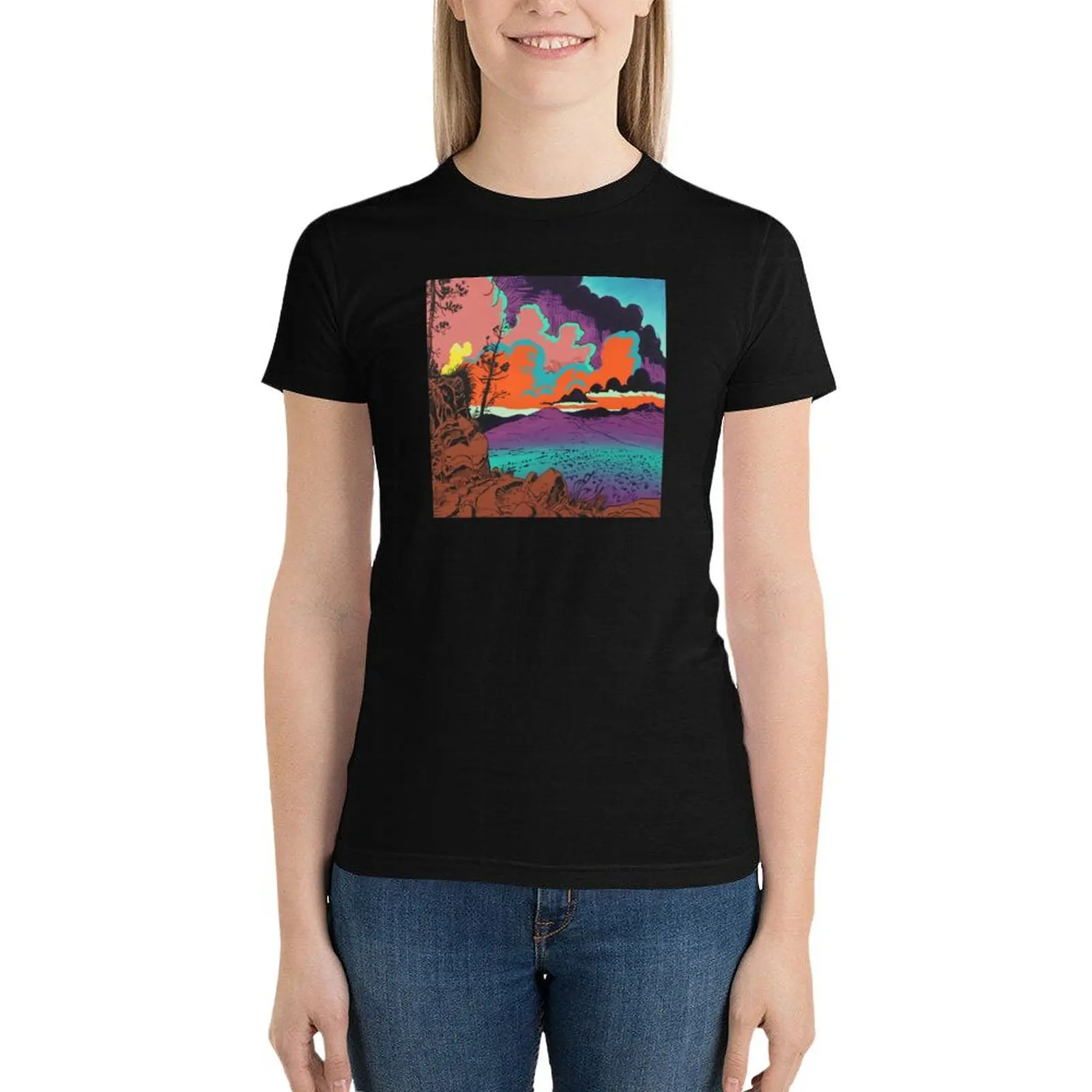 Red Clouds T-Shirt oversized korean fashion tops Summer Women's clothing