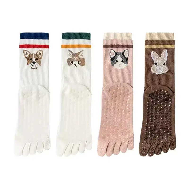 Women's Non-Slip Five-Toe Yoga Socks with Cute Animal Design