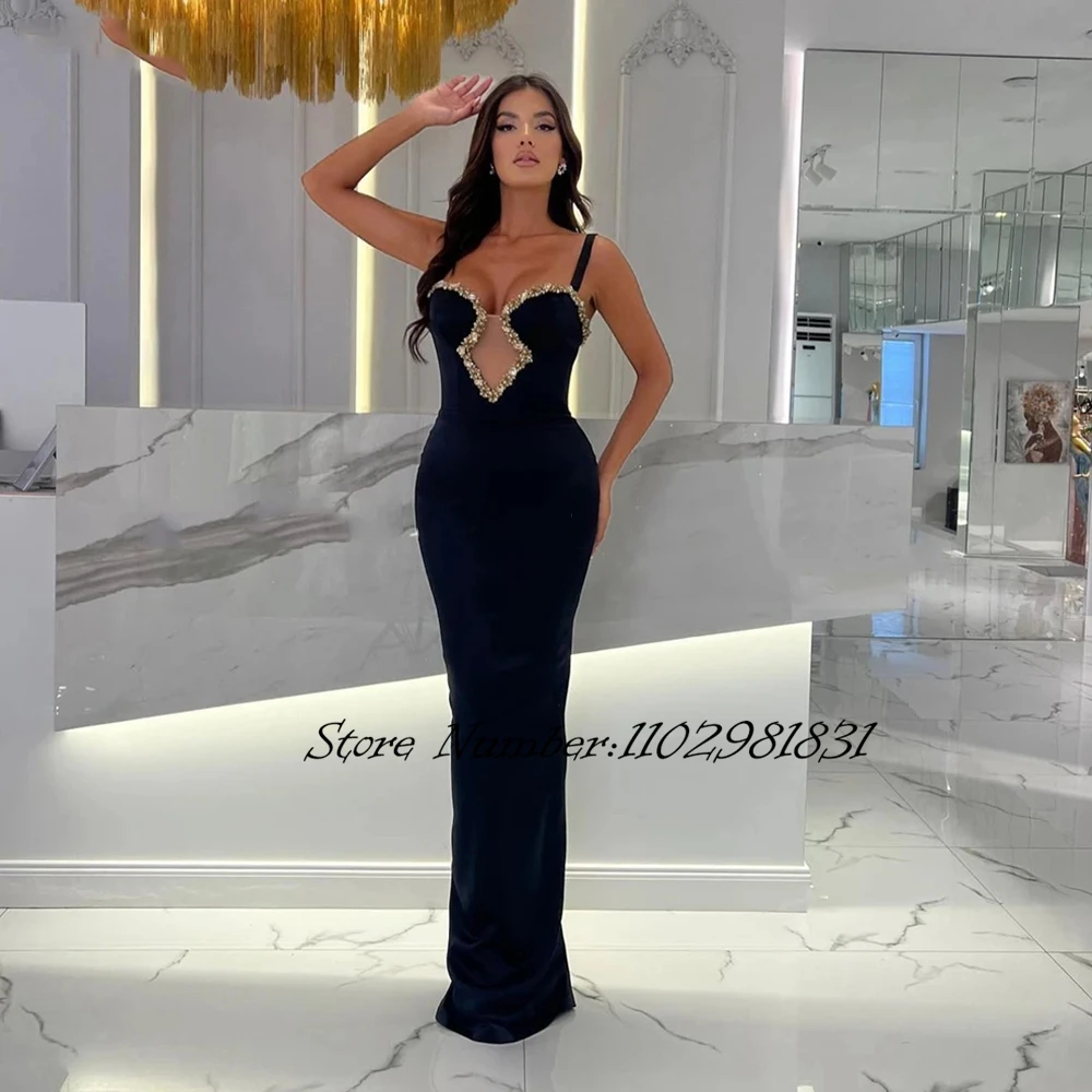 

Spaghetti Straps Evening Dresses Crystals Elegant Bodycon Mermaid Floor Length Prom Dress Bridesmaid Occasional Party Gown 2024