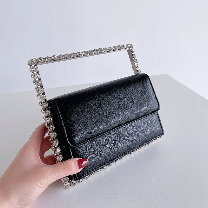 Ins Women's Clutches Fashion Acryli Party Rhinestone Rectangle Shape Simple Flap Mini Handbag