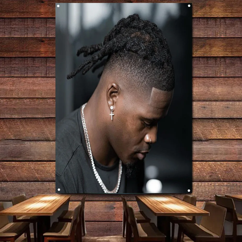 

High Fade Haircut Black Dreadlocks for Black Men Poster - Haircut & Shave Wall Art Tapestry Barber Shop Wall Decor Banner & Flag