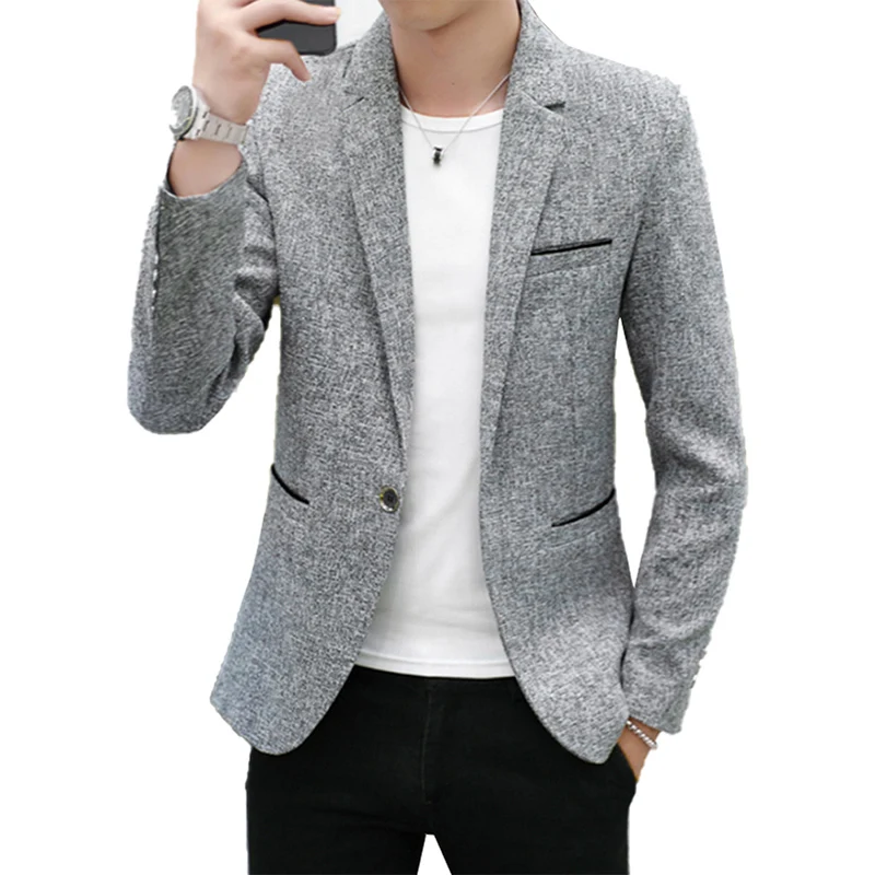 

New Men Blazer Cotton Slim Korea Style Fashion Casual Suit Blazer Masculino Male Suits Jacket Blazers Men Clothing Plus Size 4XL