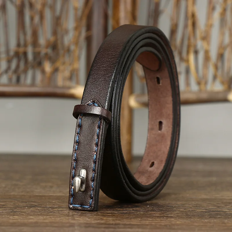 1.5CM Anti-allergy Thin Genuine Leather Belts for Women Luxury Copper ...