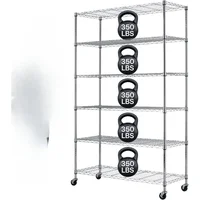 6 Tier Wire Shelving Unit Metal Storage Shelves w/Wheels, 350 Capacity Per Shelf, Heavy Duty Steel Garage Shelf, 48" L X 18" W X 1