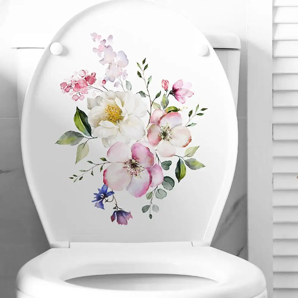 1PC Flowers Toilet Stickers Decoration WC Self-adhesive Wallpaper Mural Toilet Lid Seat Decals Wall Sticker For Kids Room
