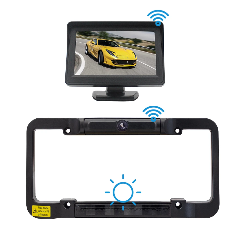 wireless backup camera for car Solar Wireless Backup Camera Digital Signal 4.3" Monitor For US Car Truck License Plate Frame Waterproof Rearview Reverse Camera car rear view camera