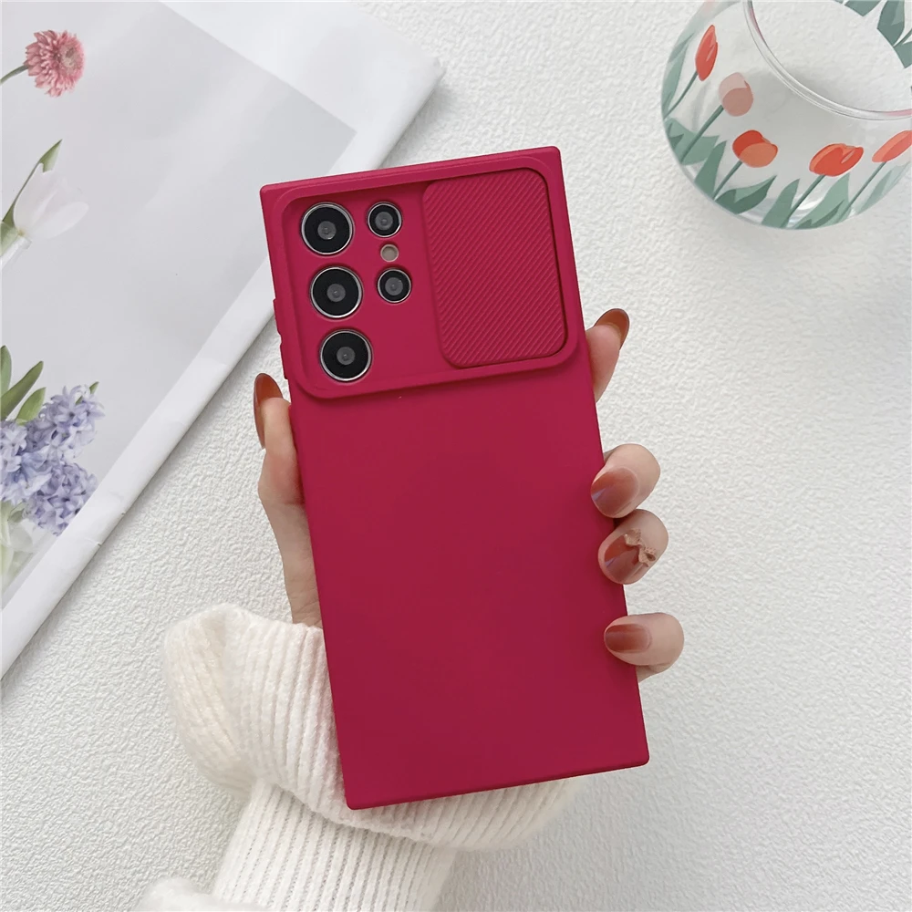 Slide Camera Protector Soft Silicone Case For Samsung S22 Ultra S21 Plus S20FE A53 A33 A22 A72 A52 A32 A12 A51 A71 A03S A21S A50 kawaii phone cases samsung
