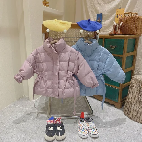 남아 여아 코튼 패딩 재킷, 겨울 유아 코트, 허리 벨트, 따뜻한 두꺼운 외투, 아기 옷, 2-10 세 패션 2