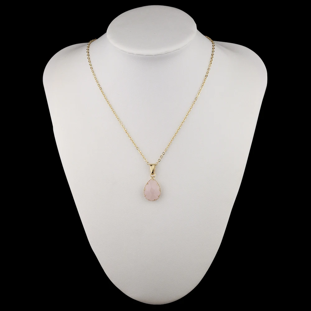 Natural stone Water Drop Rose Quartz Necklace Banquet party ladies clavicle chain clothing matching accessories