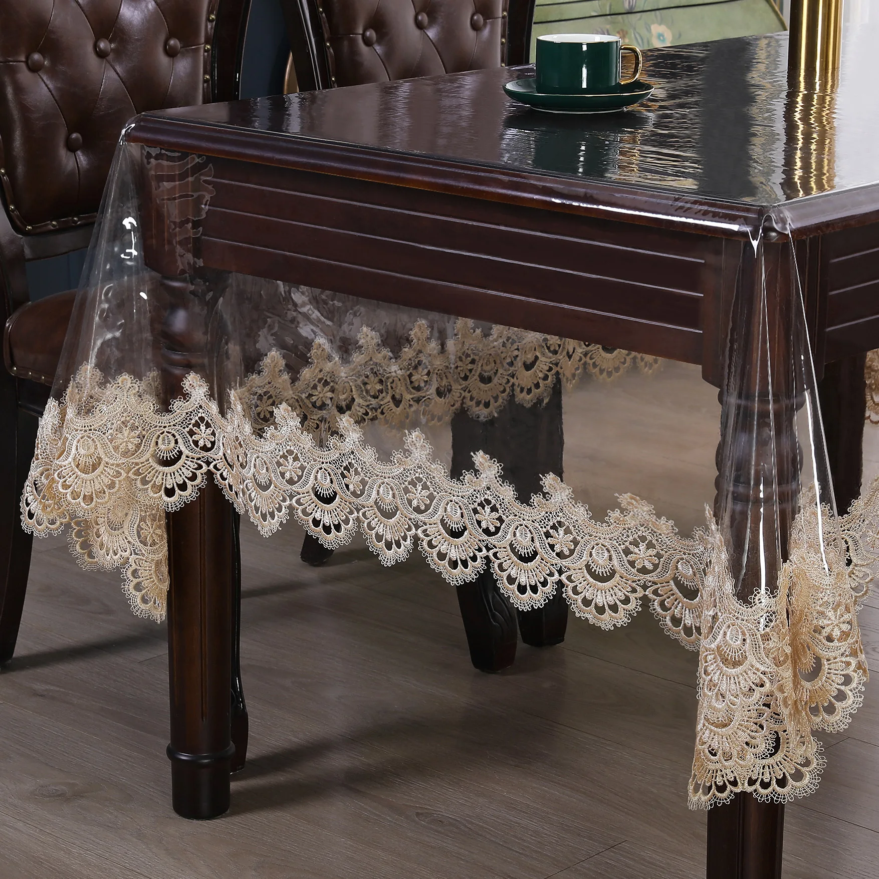 Battilo Clear PVC Tablecloth Rectangle Table Cloth Oilproof Waterproof Lace Table Cover for Dining Table Outdoor Party Decor