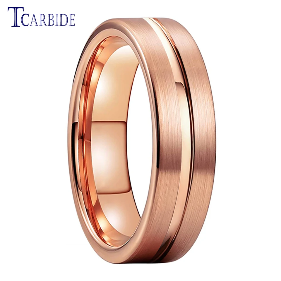 LINGMEI 6mm Tungsten Carbide Wedding Band - Rose Gold Two Tone, Brushed Finish, Sizes 7-12 - View #2