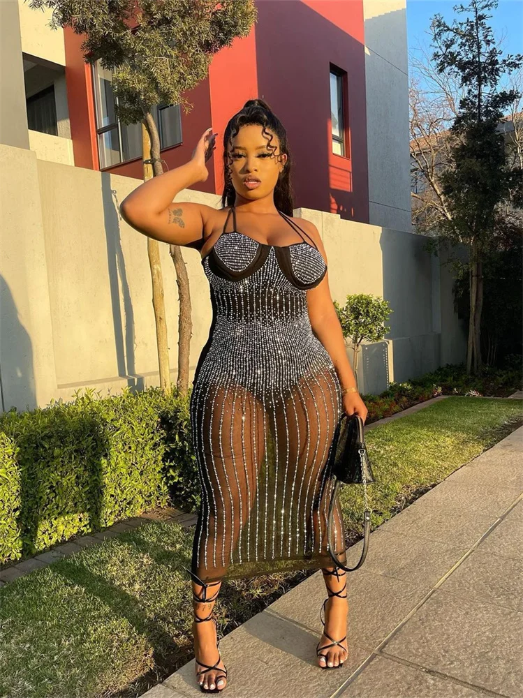 Wmstar Party Dresses for Women 2022 Sequins Sexy Slip High Waist Bodycon Elegant Maxi Dress Club Outfits Wholesale Dropshipping