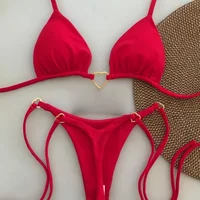 Ensemble de bikini sexy à bretelles croisées, couleur unie, maillot de bain deux pièces pour femmes, triangle, string, maillot de bain brésilien, biquinis 2