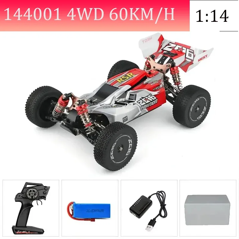 Pack de deux batteries rechargeables pour voiture RC tout-terrain 4x4, posées à côté du véhicule.
