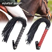 1 Pc Horse Whip PU Leather Handle Flogger Equestrian Teaching Training Riding Whips Real Cowhide Horse Riding Whip Training Tool 2