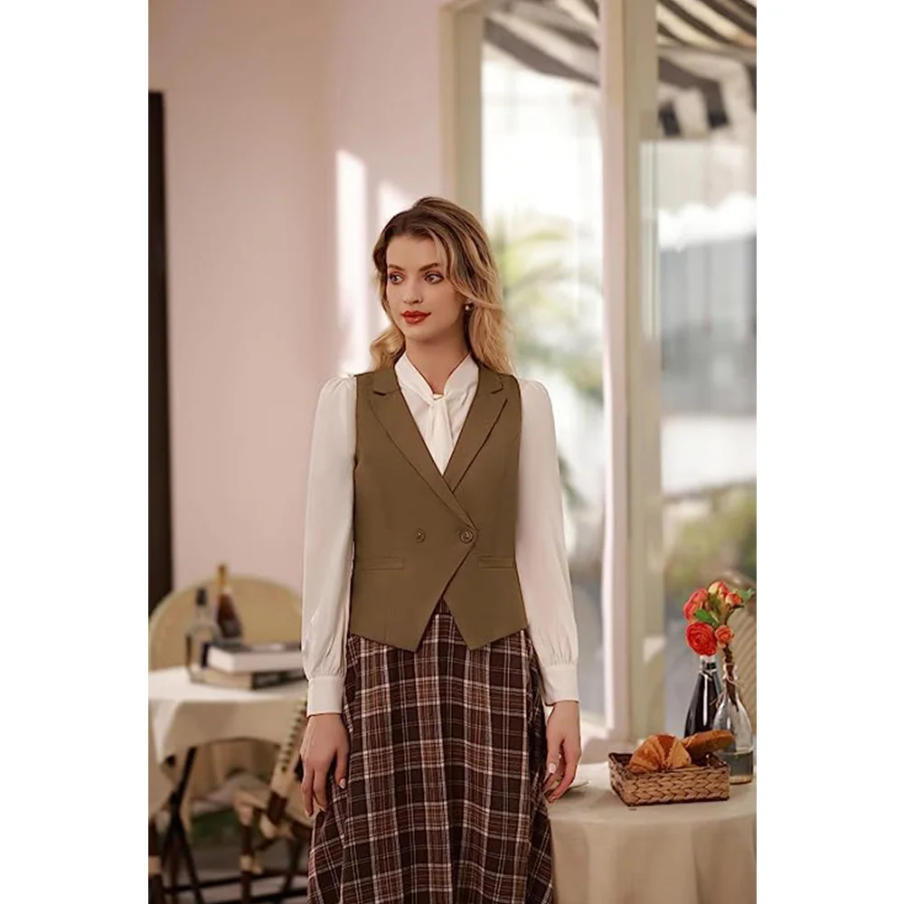 

Ladies Slim Retro Vest Elegant Fashion Lapel Single Breasted Four Seasons Casual Vest Women