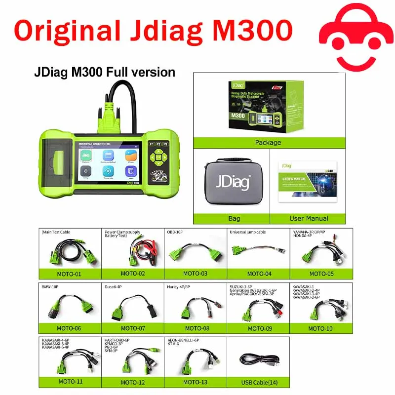 

JDiag M300 Motorcycle Diagnostic OBD2 Scanner Moto Diagnose Tool Clear Fault Code ABS Engine For BMW Ducati Harley Honda Yamaha