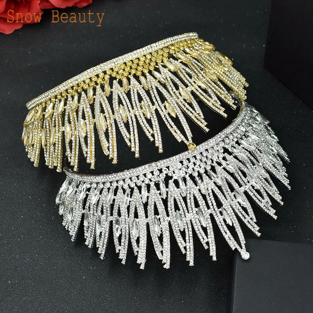 A268 Luxury Princess Crown Pageant Diadem Bridal Hair Jewelry Wedding Headpiece Queen Headdress Golden Women Tiara Headband