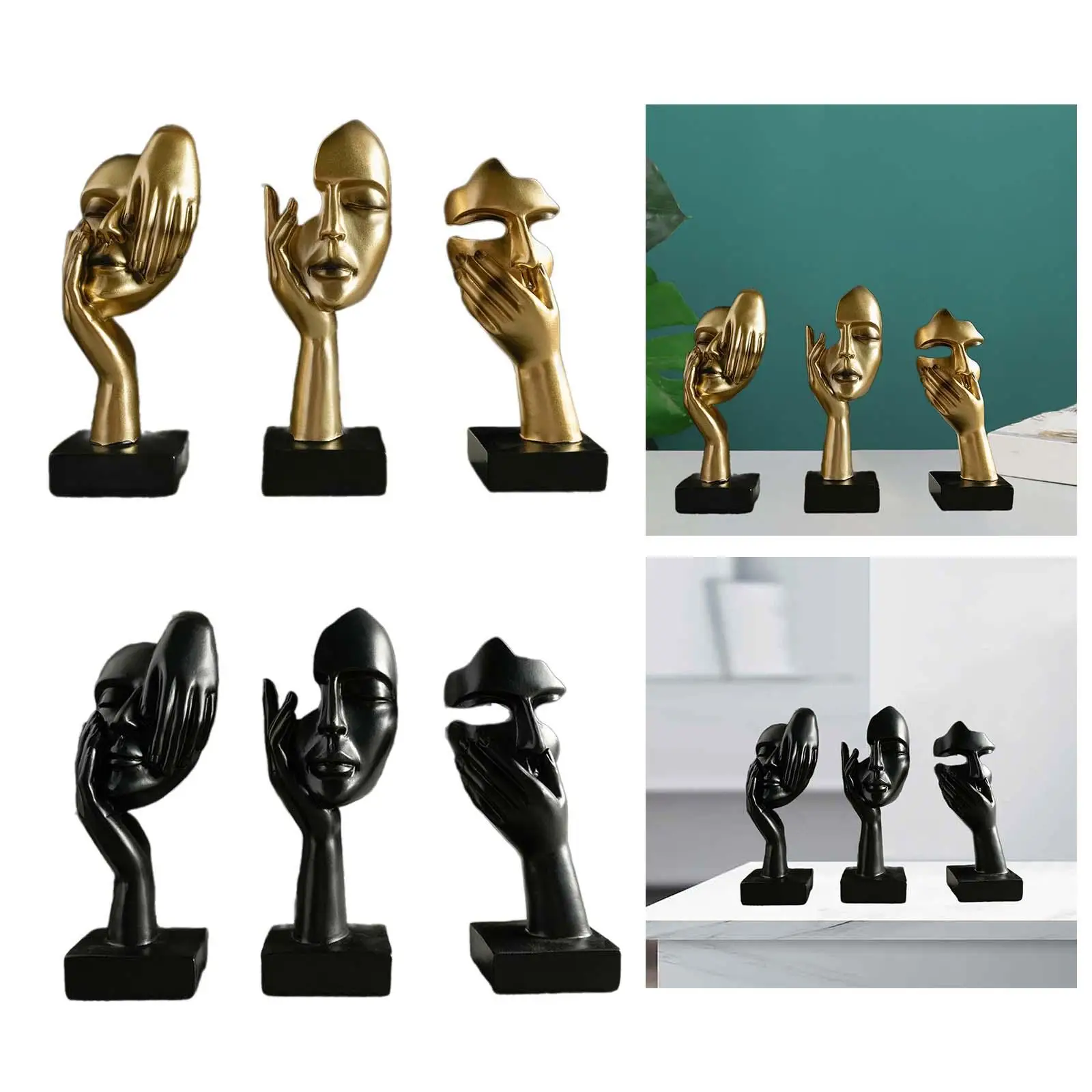 

3x Thinker Statues Centerpieces Holiday Gifts Decorative Abstract Face Sculptures for Desk Entryway Bookshelf Office Home Decor