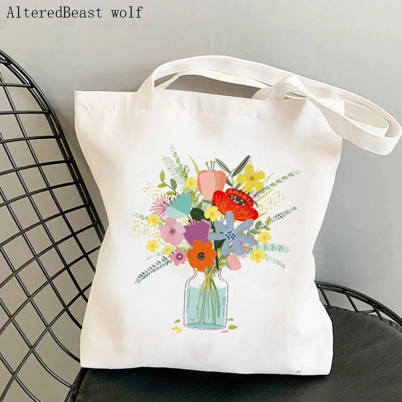Women Shopper bag Bloom with kindness Wildflower Bag Harajuku Shopping Canvas Shopper Bag girl handbag Tote Shoulder Lady Bag