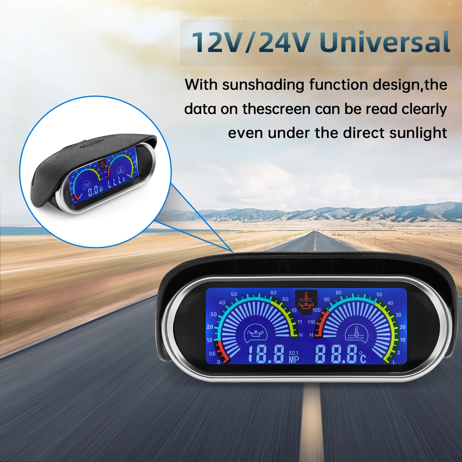 Universal 2 in 1 Car Gauges Digital Oil Pressure Gauge + Water Temperature Gauge