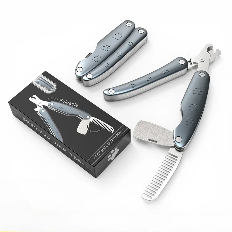 Pet Nail Clippers, Stainless Steel Foldable Multifunctional Cat and Dog Nail Clippers, Scissors, Pet Supplies