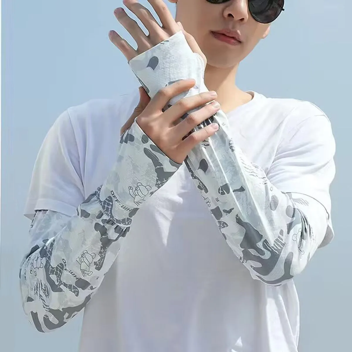 Men's Sleeve Cover Camouflage Loose Sun Protection Ice Silk Outdoor Fishing And Cycling UV Protection Extended Arm Cover