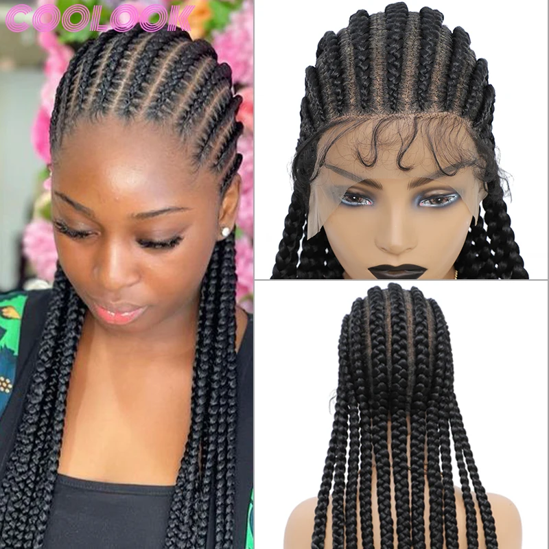 36 Inch Box Braids Full Lace Wigs Cornrow Knotless Lace Front Box