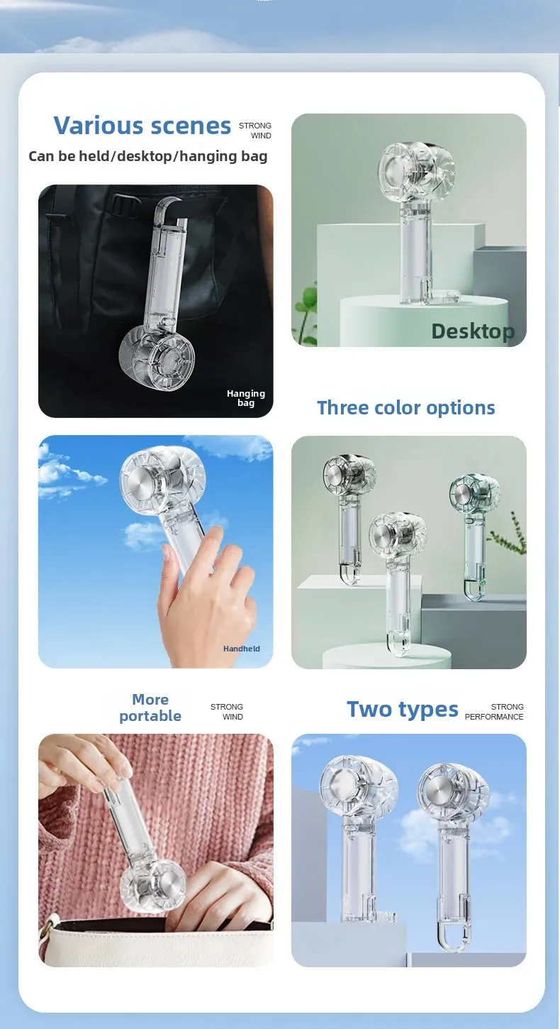 Description Picture 3 of itemNew Transparent Turbo Personal Fan Handheld Mini Ice Cooling Fan 3 Levels Speed Semiconducting Refrigeration Portable