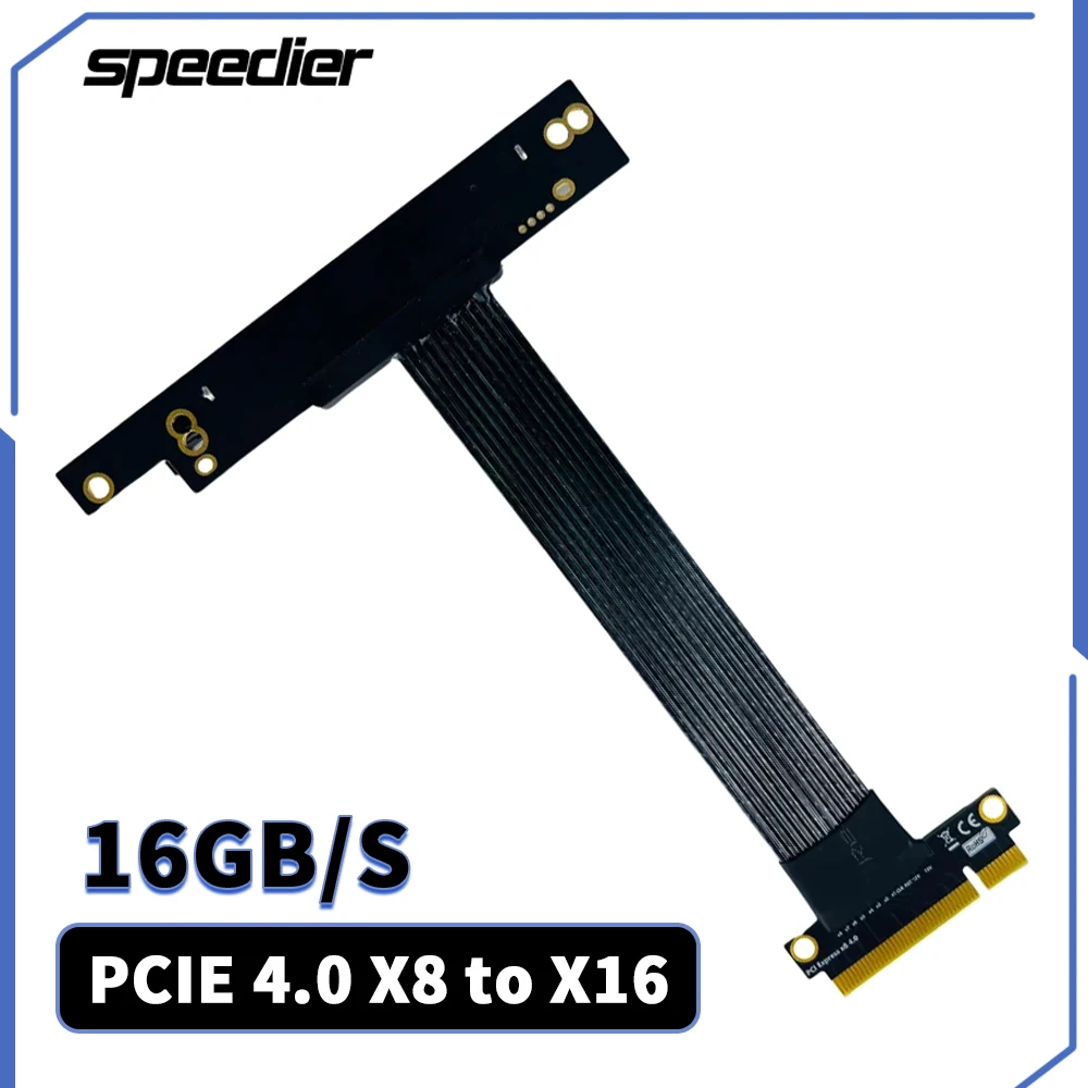 

PCI Express 4.0 X8 to X16 High Speed Extension Cable Silver Plated Cable GEN4 Lossless PCIe 8x Reverse Right Angle 270 Degree