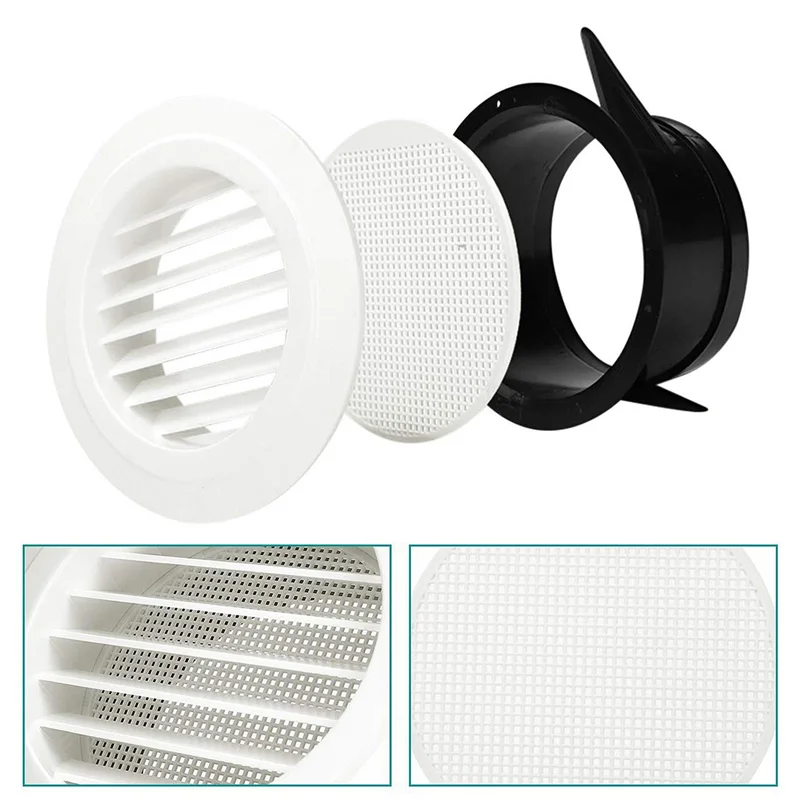 A01V-8 Inch Round Air Vent ABS Louver Grille Cover White Soffit Vent With 3Pcs Air Conditioner Manual Cleaning Tool Fin Comb