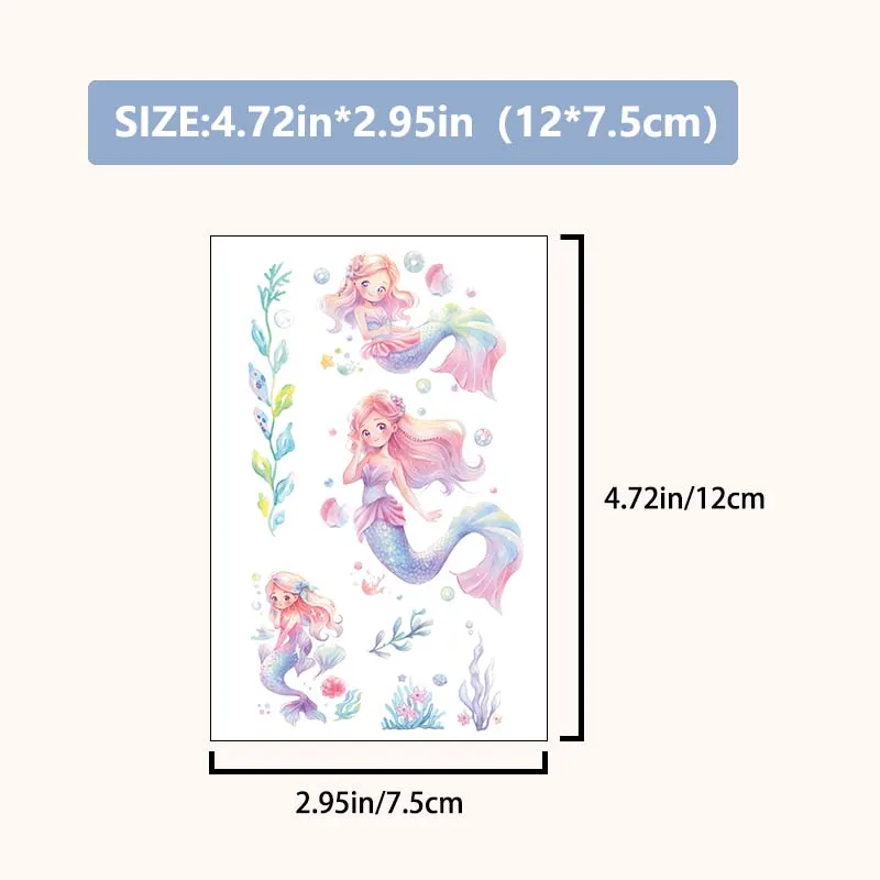 Tattoo Sticker Temporary Tattoos 6pcs Glitter Mermaid Arm and Hand Back Waterproof Temporary Tattoo, Long-Lasting Waterproof, Realistic Fake Tattoo