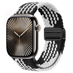 Nylon Braided Magnetic Loop Strap with Metal Accents for serise 10 46mm (Z Black white)