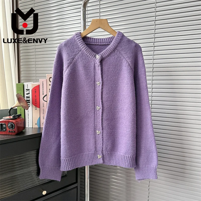 

LUXE&ENVY Lazy Style Round Neck Knitted Cardigan For Women Loose And Versatile High-end Feeling Super Beautiful 2023 Autumn
