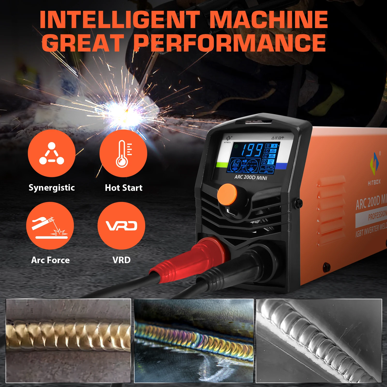 2 IN 1 Welding Machine For Household HITBOX ARC200D 220V IGBT Compact Inverter Welder LCD Digital Display ARC LIFT TIG 5
