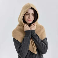 Winter Balaclava Hat Scarf For Women Knitted Hooded Caps Outdoor Warm One-piece Neck Collar Beanies Hats For Girls - Image 2