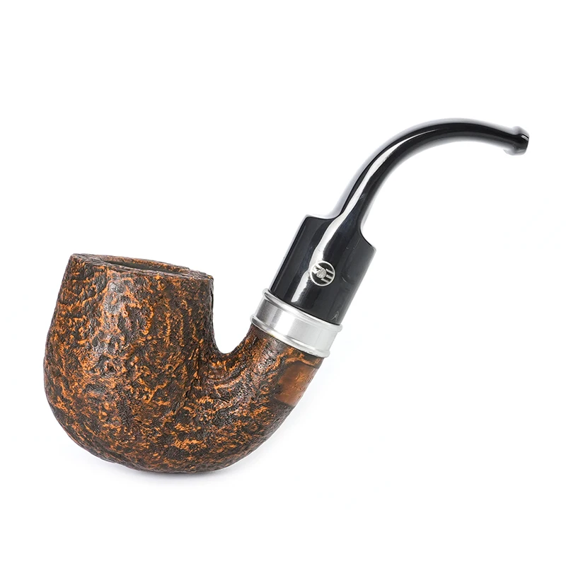 JIBILL Handmade Briar Tobacco Pipe Sandblasted Curved Handle Pipe Gift 9mm Channel Classic Hungarian Large Curved